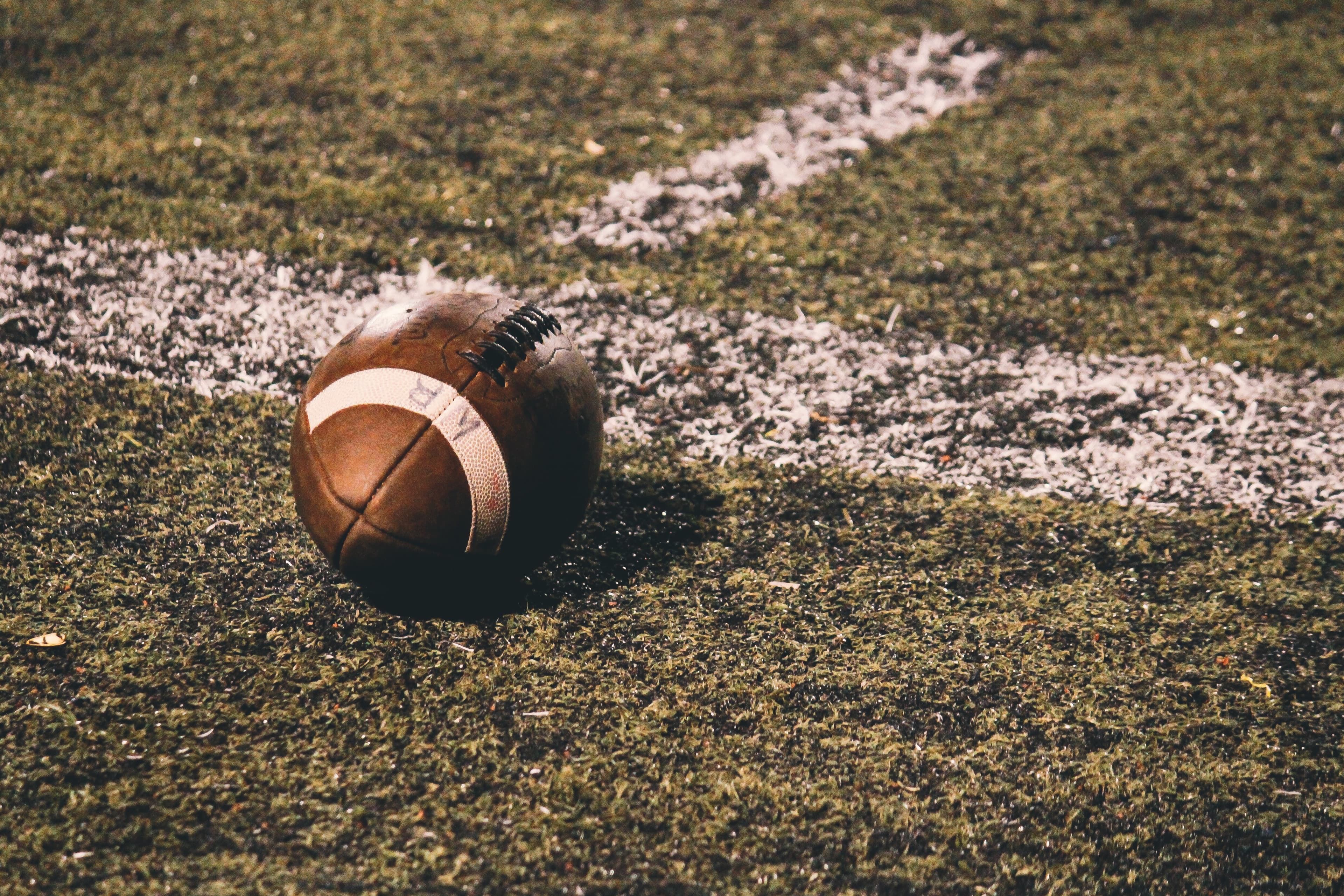 A football on the field, ready for the next play